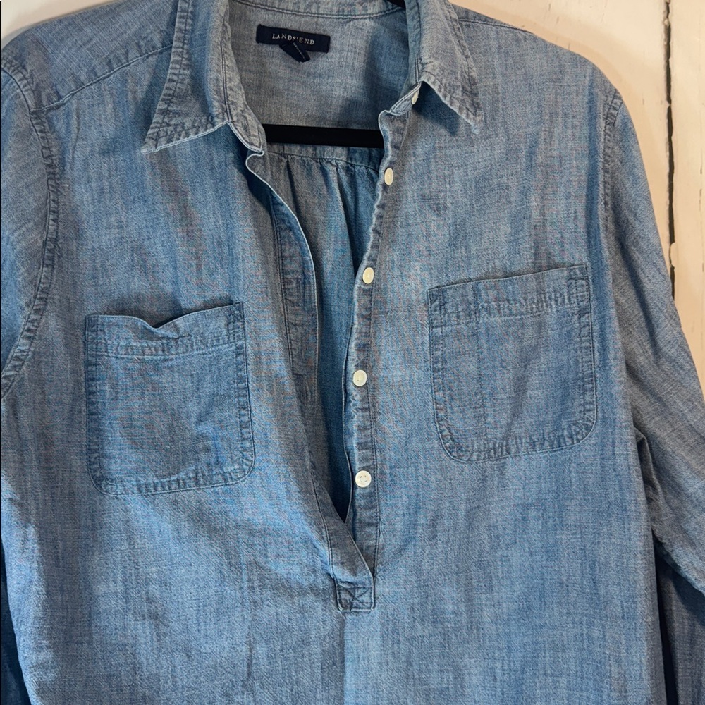 Lands' End Light Blue Denim Casual Button pullover button collar shirt - Picture 4 of 6